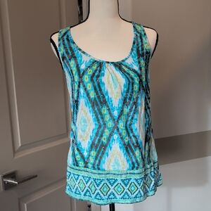INC International Concepts Aqua and Lime Geometric Tank Top